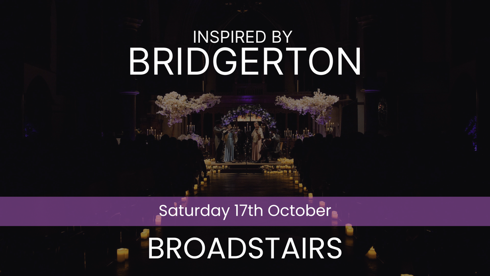 Promotional poster for an event inspired by 'Bridgerton' with a dark background and text overlay.